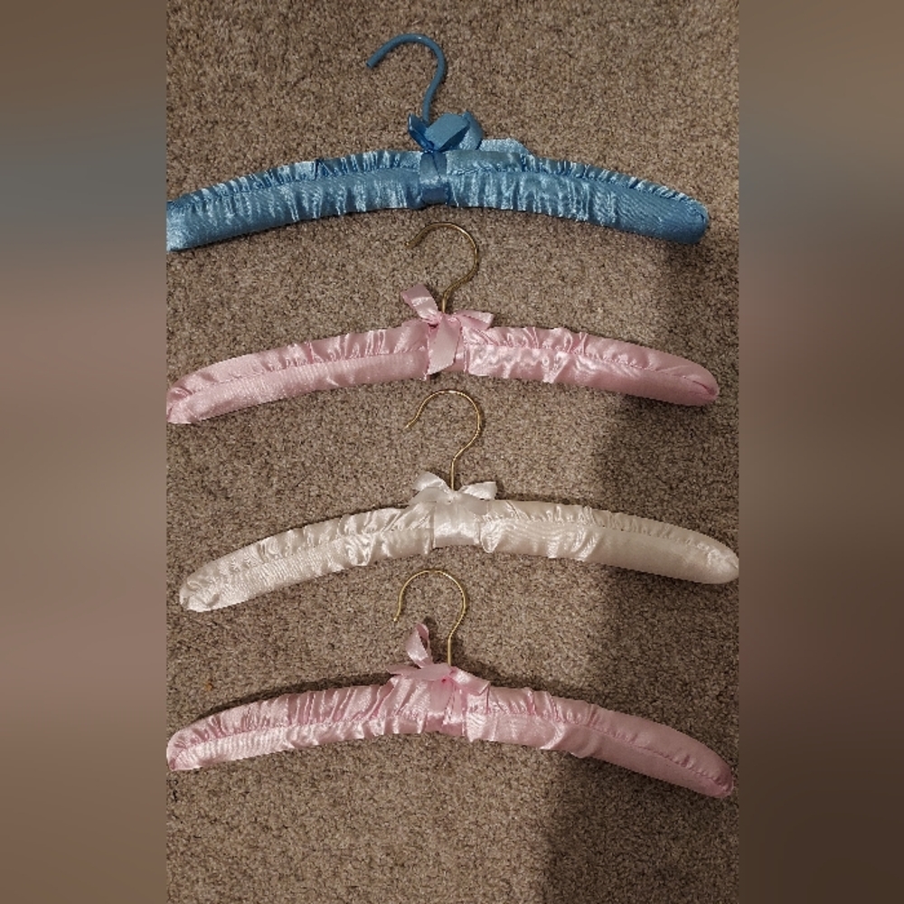 Vintage Satin Padded Lingerie Intimates Hangers Pink Blue Ivory Set Of 4